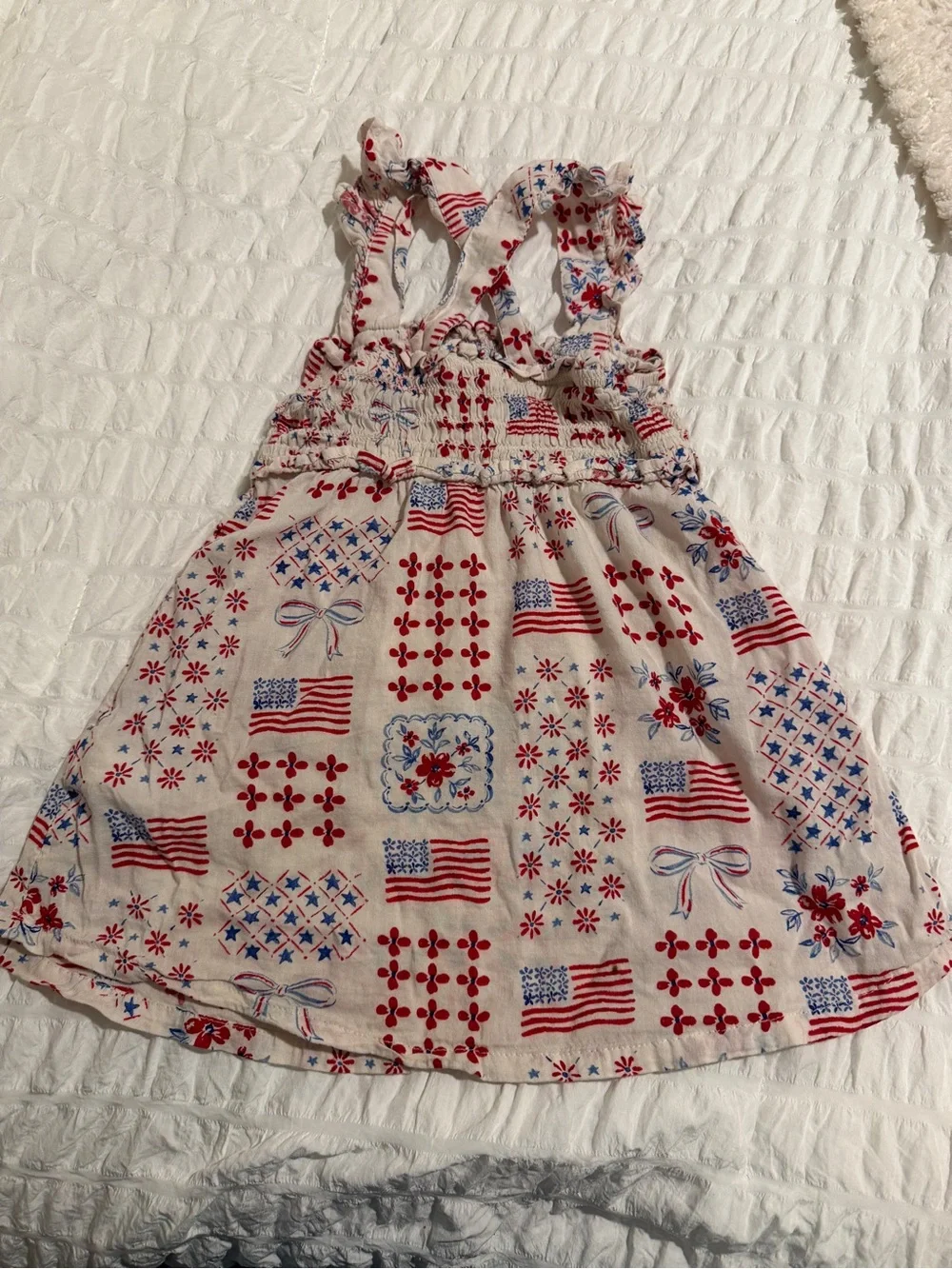 Old Navy Cream Dress with Red & Blue Patriotic Print